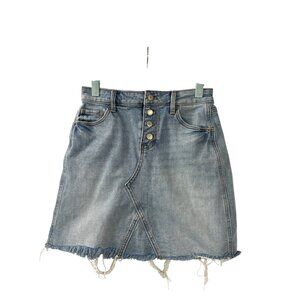 Old Navy Distressed Button Front Denim Skirt Size 2 Knee Length Cut Off Raw Hem